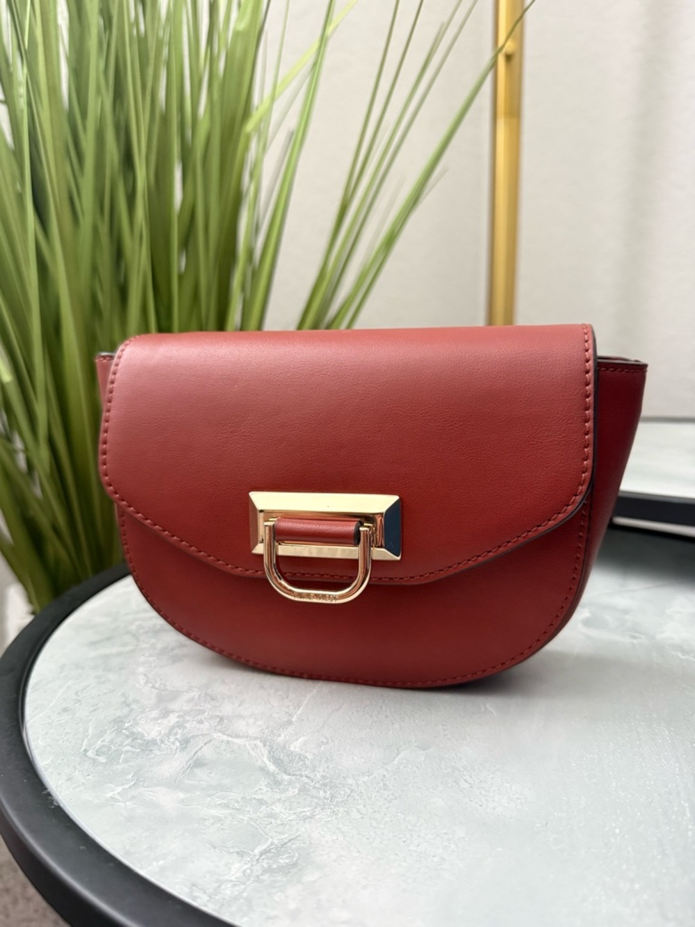 Nine West Red Leather Saddle Bag with Gold Hardware